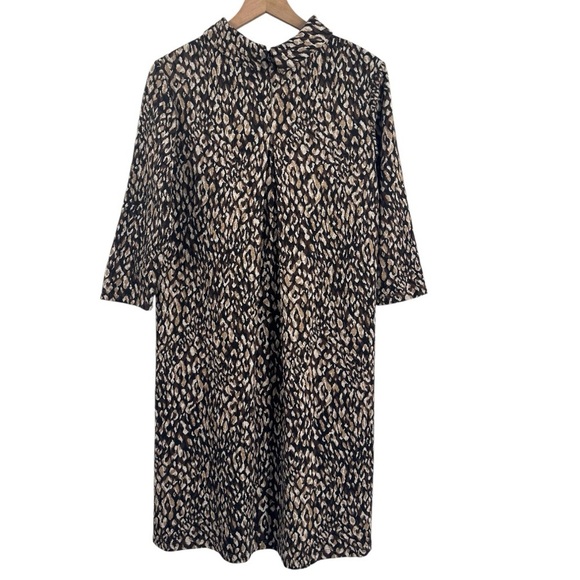 J McLaughlin Leopard Print Mock Neck Knit Shift Dress Brown Black Tan Medium - Picture 4 of 8